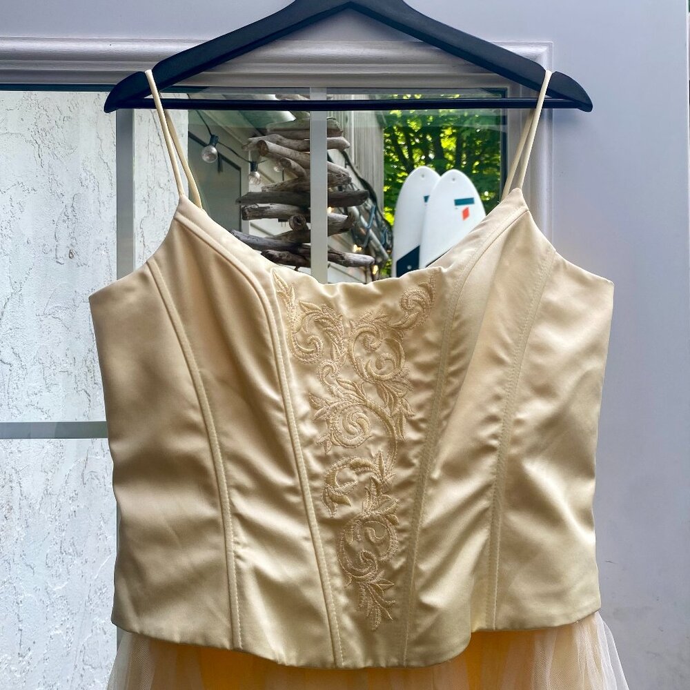 Vintage Jessica McClintock for Gunne Sax Butter yellow corset gown size 13 - Picture 9 of 13